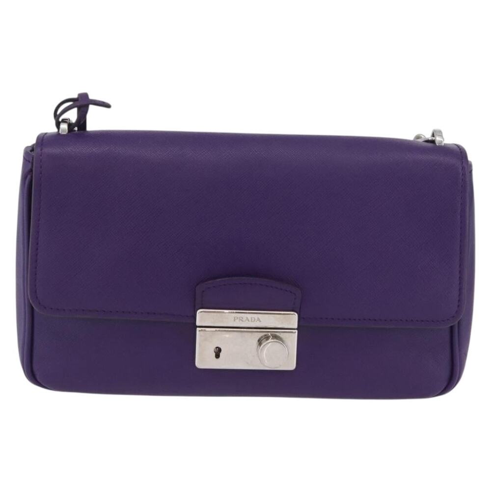 Prada Leather Chain Shoulder Bag Saffiano Purple